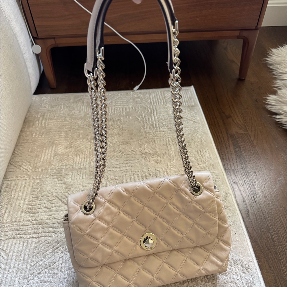 Kade Spade Cream Quilted Chain Shoulder Bag